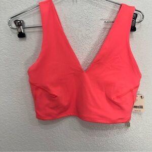 Vibrant Pink V-Neck Crop Top by free people Orange gym yoga unlined stretch Sz S